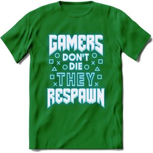 Gamers don't die T-shirt | Neon Blauw | Gaming kleding | Grappig game verjaardag cadeau shirt Heren – Dames – Unisex | - Donker Groen - S