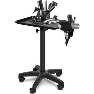 Werkwagen voor kappers en schoonheidsspecialisten - Aluminium werkwagen in hoogte verstelbaar - Met metalen ring en 2 kopjes - 45 x 33 x 65 cm (zwart)