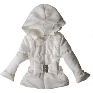 Maat 110 Kinderjas wit zomerjas met steentjes en strik riem voor baby en kind Jas jasje witte jas hotfix steentjes EAN 6096542151168 | Jas