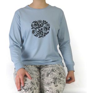 Medaillon Dames Pyjama - Rozen Cirkelprint - Katoen - Grijs - Maat S