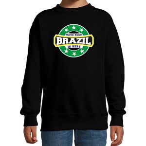 Have fear Brazil is here sweater met sterren embleem in de kleuren van de Braziliaanse vlag - zwart - kids - Brazilie supporter / Braziliaans elftal fan trui / EK / WK / kleding 152/164