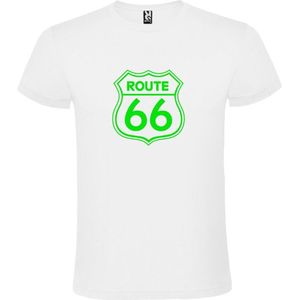 Wit t-shirt met 'Route 66' print Neon Groen size XS