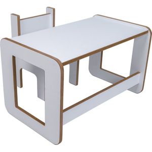 Industrial living kinderbureau - Kindertafel met stoel - Speeltafel - Tekentafel - Activiteitentafel - Peutertafel 1 t/m 7 jaar - Hout - Wit