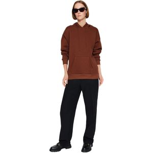 Trendyol Grijs Gemêleerd Dik Fleece Aan De Binnenkant, Oversized/Brede Pasvorm, Basic Gebreid Sweatshirt Met Capuchon Twoaw24Sw00103.