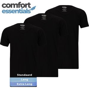Comfort Essentials - T Shirts Heren - Extra Lang - Zwart M - 3 Pack -V Hals - Ondershirt Heren