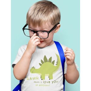 Kinder T-shirt Wit Rawr Means I Love You, maat 1-2 jaar