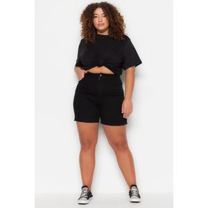 Trendyol Hoge taille Mager Zwarte flexibele skinny spijkerbroek met hoge taille en bermuda TBBSS23AP0009 met zijsplitten.