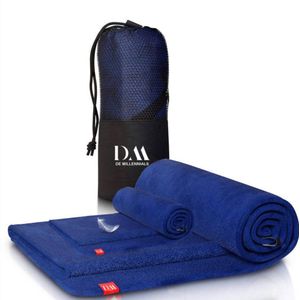 De Millennials - Microvezel handdoek - Blauw - set van 2 ( 1x 40*80 + 1x 76*152) - ultra licht en sneldrogend- yoga - fitness - microvezel handdoeken - ideaal als sporthanddoek, strandhanddoek en reishanddoek
