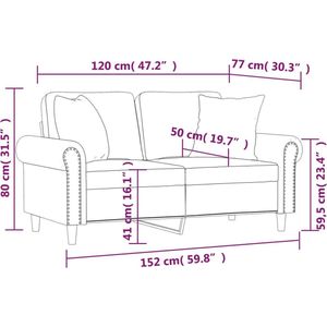 vidaXL - Tweezitsbank - met - sierkussens - 120 - cm - fluweel - lichtgrijs