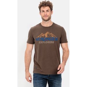 camel active T-shirt met korte mouwen met natuurlijke print - Maat menswear-XL - Donkerbruin