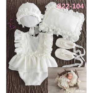 Grokos - Baby Fotografie Rekwisieten - Pasgeboren Fotoshoot Set - Meisjes Hoed Broek Kostuum - Wit