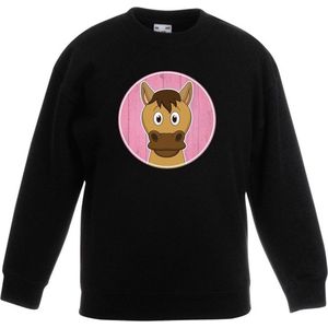 Kinder sweater zwart met vrolijke paard print - paarden trui - kinderkleding / kleding 122/128