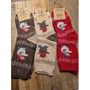 3 Paar - 100% Alpaca Wollen Sokken - Maat 39-42 - Wintersokken - Kerstsokken - Huissokken - Cadeau Artikel