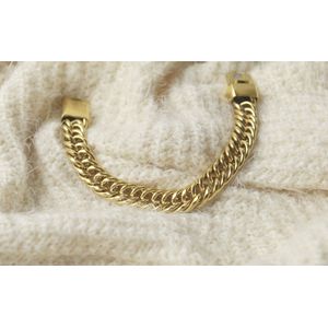 Nice Bracelet Gold- Armband unisex- Cadeau- Stainless steel- Gold plated-Schakel Armband- Stoer-Sterk