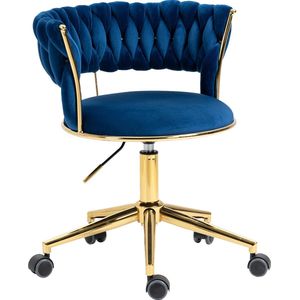Merax Stoel op Wielen - Luxe Bureaustoel - Ergonomisch - Wieltjes - Draaibaar & Verstelbaar - Blauw met Goud