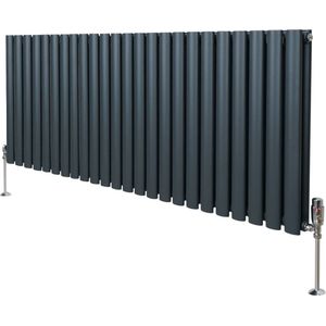 Ovale Kolomradiator & TRV Chroomkranen Designer - 600mm x 1400mm - Hoogwaardig Carbon Staal - Hoge BTU Warmte Output - Inclusief Bevestigingskit & Borstel - 15 Jaar Garantie – Antraciet Grijs