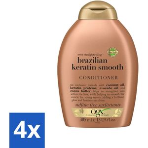 4 x OGX - Brazilian Keratin Smooth - Conditioner - Gladmakend - Herstellend - 385 ml - Haar Conditioner - Glad Haar - Keratine Conditioner - Pluisvrij Haar - Voedende Conditioner