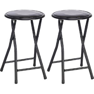 Giftdecor - Bijzet Krukje - Opvouwbaar - Zwart - Metaal/PVC - 2x