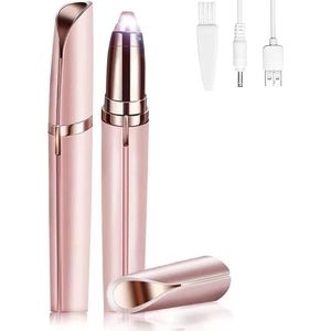 Wenkbrauwepilator, elektrisch scheerapparaat voor dames, pijnloze flawless gezichtsepilator met led en borstel, elektrisch scheerapparaat, oplaadbaar, voor ontharing wenkbrauw, gezicht, lippen