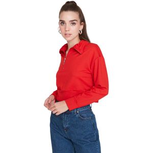 Trendyol Rood Dun Gebreid Sweatshirt Met Polokraag En Ritssluiting Twoaw23Sw00027