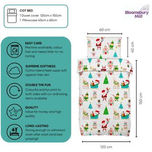 Peuter kerstbeddengoed set - Kids dekbedovertrek en kussensloop voor jongens en meisjes - Xmas kerstbed set - wit 120x150cm