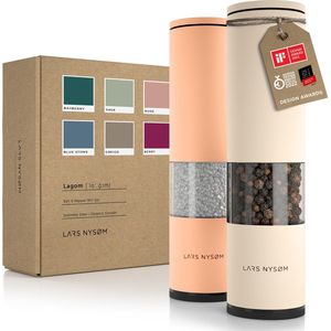 LARS NYSØM - 'Lagom' Peper en zoutmolen set - Verstelbare maalgraad - Roestvrijstaal - Creamy Peach/Almond Beige