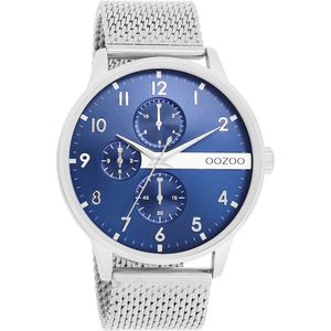 Zilverkleurige OOZOO horloge met zilverkleurige metalen mesh armband - C11300