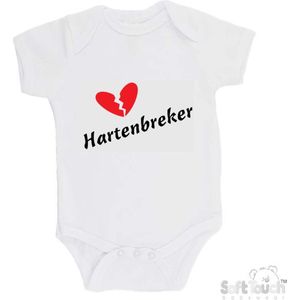 100% Katoenen Romper ""Hartenbreker"" Unisex Katoen Wit/zwart/rood Maat 62/68