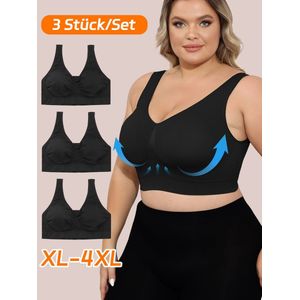 MEETHOO Dames beha in grote maten 3 -stuk/set - Comfort BH zonder beugel - Met uitneembare bh vulling - Extra comfortabele Sport BH - met push up - Magic bra - met pads-Zwart-XL