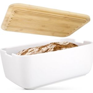 Broodtrommel van keramiek met broodplank voor het bewaren van brood (wit) | brooddoos grote broodtrommel, broodpot, broodopbergdoos, kleipot
