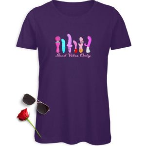 B & C - T Shirt Dames - Goede Vibraties - Paars - Maat XL