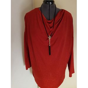 Dames waterval top met ketting en glittertje rood One size 40/44