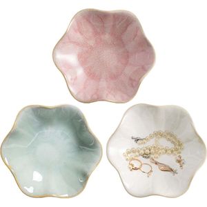 Stijlvolle keramische sieradenschaal in roze, wit en groen voor het netjes opbergen van sieraden en als decoratief sieradendienblad in huiselijke sfeer