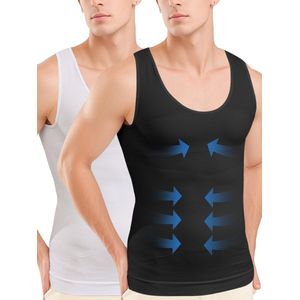 MEETHOO 2 Artikelen Corrigerend Shirt Mannen Shapewear Hemd Corrigerend Hemd Mannen - Body Buik Shapewear Shirt - Slim Waist Shaper - Mode - Body Shaper - Mouwloos Naadloos-Zwart+Wit-XL