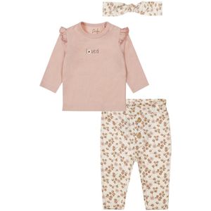 Dirkje - Basic Collection - BIO COTTON - Broek met bloemetjes Offwhite - Shirt Light Dusty Pink - haarbandje - Maat 50