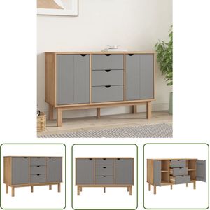 The Living Store OTTA Dressoir - 113.5 x 43 x 73 cm - Massief grenenhout - Met 3 lades en 2 vakken - Bruin en grijs