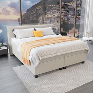 Mörgenn - Boxspring Capri - Pocketvering Boxen én Matrassen - Beige - 160x220 cm - Inclusief Dekbed en Kussens