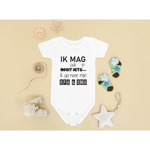 Hospitrix Baby Rompertje met Tekst Ik mag ook nooit iets... Ik ga naar mijn OPA & OMA| Maat M 3-6 maanden | Korte Mouw | Cadeau voor Zwangerschap | Bekendmaking | Aankondiging | Aanstaande Moeder | Moederdag