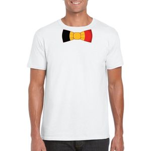 Wit t-shirt met Belgie strikje heren - Belgie supporter