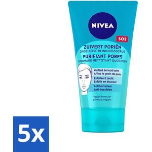 NIVEA - Reinigingsscrub - Essentials Dagelijkse Scrub - Voor onzuivere huid - Met Melkzuur & Magnolia-extract - 150 ml - Bulkverpakking - 5 stuks