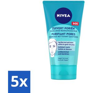 NIVEA - Reinigingsscrub - Essentials Dagelijkse Scrub - Voor onzuivere huid - Met Melkzuur & Magnolia-extract - 150 ml - Bulkverpakking - 5 stuks