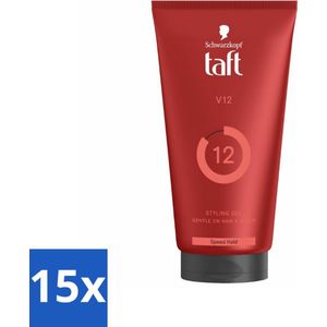 15 x Taft - V12 - Styling Gel - Turbo fixatie - 150 ml - Sterke Hold - Vegan - Alcoholvrij - Siliconen Vrij