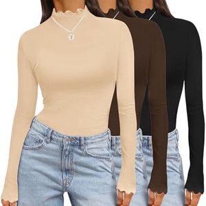 Dames Thermo-onderhemd Set van 3 T-shirts met Lange Mouwen en Opstaande Kraag