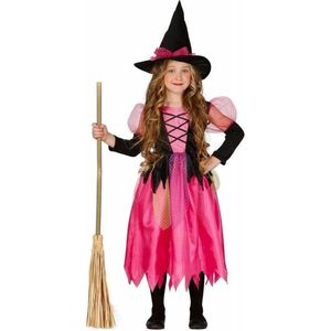 Halloween - Roze heksen kostuum / outfit Shiny Witch voor meisjes - Heksenjurk verkleedkleding 122/134