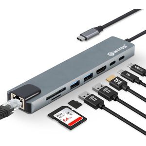 Switss® - USB C Hub 8 in 1 - HDMI - Gigabit Ethernet RJ45