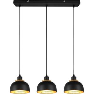 LED Hanglamp - Hangverlichting - Trion Palmo - E27 Fitting - 3-lichts - Rechthoek - Mat Zwart - Aluminium