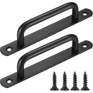 Schuifdeurgreep - Zwart - Met RVS Plaat - 2-delige Set - 16 x 1.8 x 3.9 cm