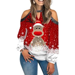 Allecto plus - Dames Kerst Kleding Sweatshirt met Kerstmis Print, Schouders, Lange Mouwen - Trendy Kerstboom Design
