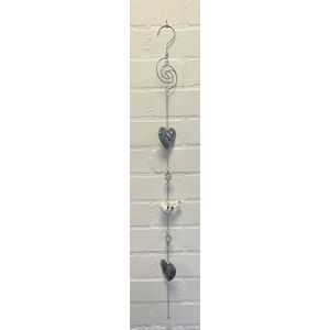 Deco hanger ""hart + vogel"" met metalen ketting - Zilveren ketting + wit/grijze vogel - lengte 100 cm - Woondecoratie - Woonaccessoires