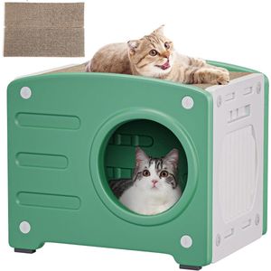 Kattenhuis - Kattenkrabplank - Kunststof kattenbedden - Binnenkatten - Kattengrot - Kattenmeubilair - Kattenschuilplaats - Kattenkennel - Waterbestendig Groen - Draagvermogen 99 kg kattenhuis voor buiten